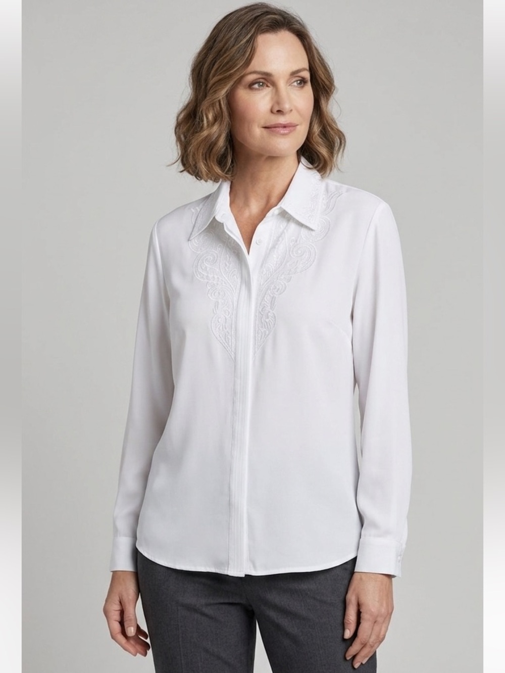 Silky Embroidered White Blouse